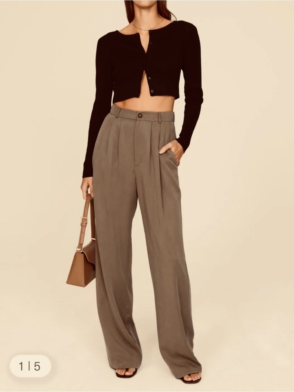 Reformation Mason Pants Size 10 Wide Leg Trouser High Rise Mushroom Brown